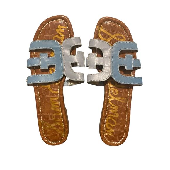 Sam Edelman Sandal Leather 8.5 Blue Bay Cutout Slide Flats Slip On Comfort - Picture 2 of 9